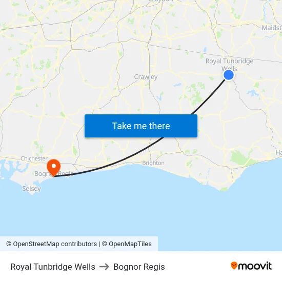 Royal Tunbridge Wells to Bognor Regis map