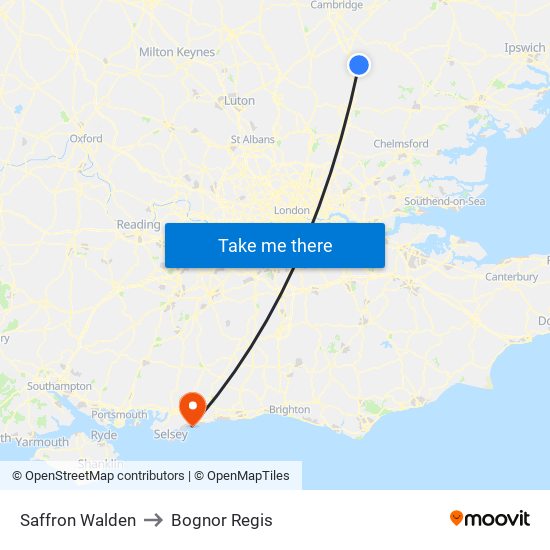 Saffron Walden to Bognor Regis map