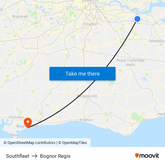 Southfleet to Bognor Regis map