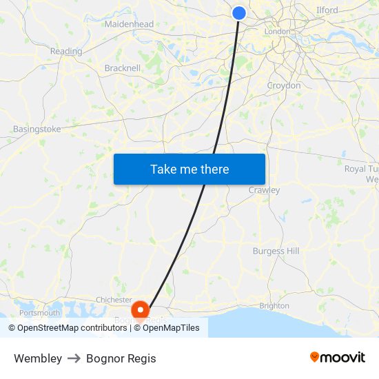 Wembley to Bognor Regis map