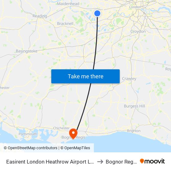 Easirent London Heathrow Airport Lhr to Bognor Regis map