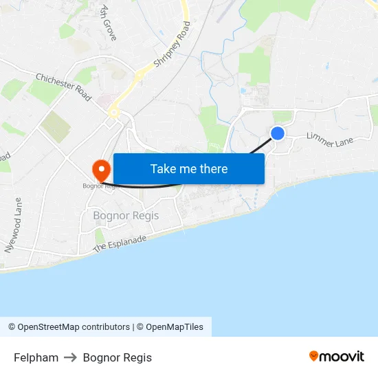 Felpham to Bognor Regis map