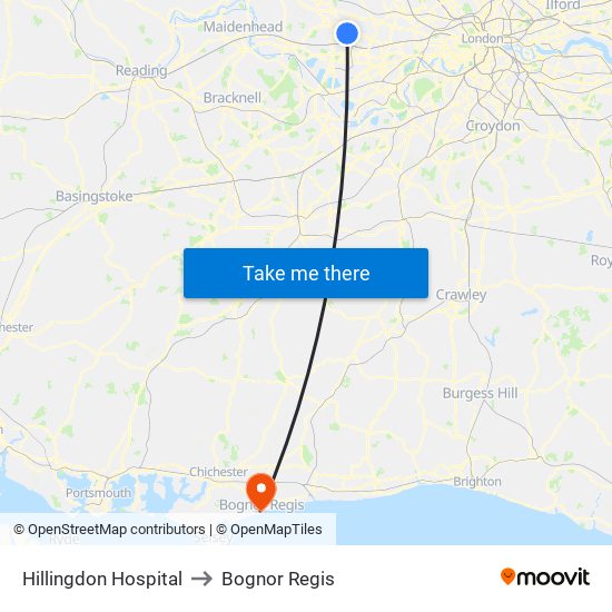 Hillingdon Hospital to Bognor Regis map