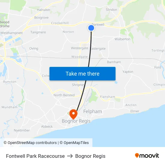 Fontwell Park Racecourse to Bognor Regis map