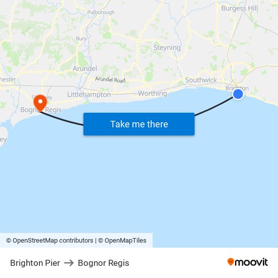 Brighton Pier to Bognor Regis map
