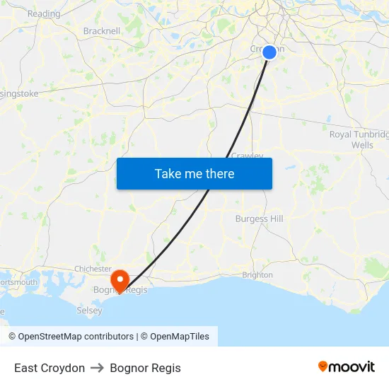 East Croydon to Bognor Regis map