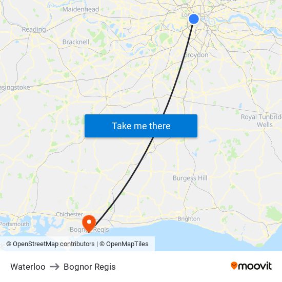 Waterloo to Bognor Regis map