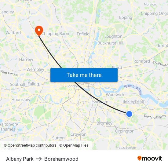 Albany Park to Borehamwood map