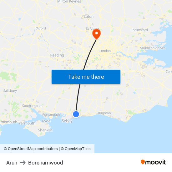Arun to Borehamwood map