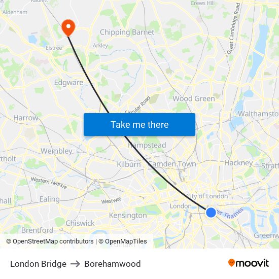 London Bridge to Borehamwood with public transportation