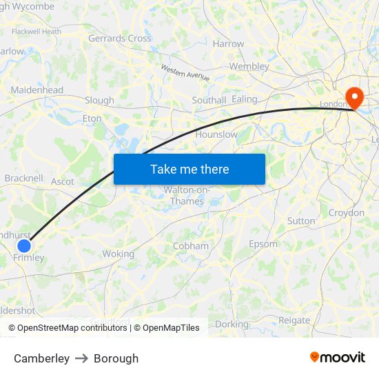 Camberley to Borough map