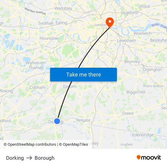 Dorking to Borough map