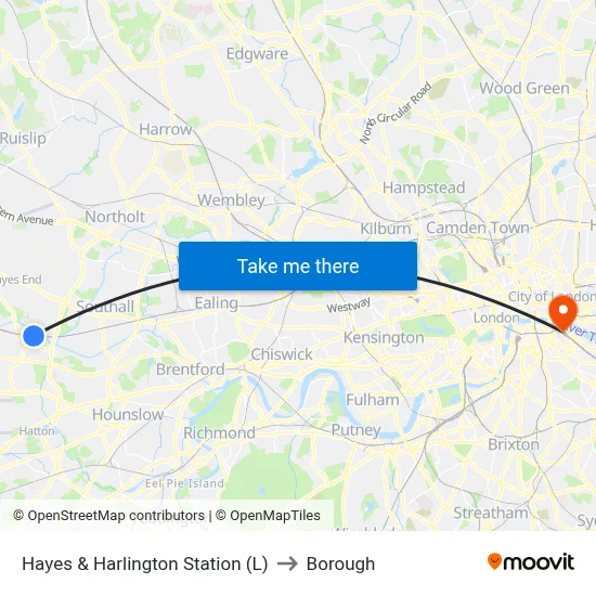 Hayes & Harlington Station (L) to Borough map