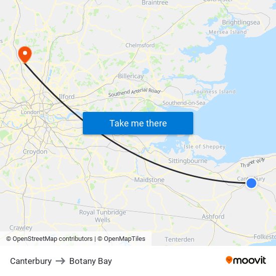 Canterbury to Botany Bay map