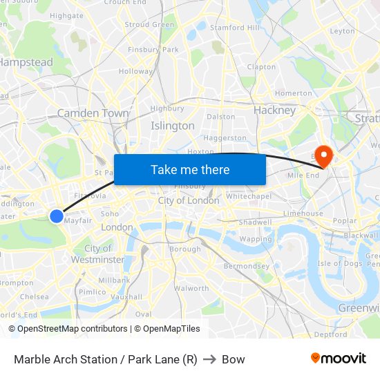 Marble Arch Station  / Park Lane (R) to Bow map