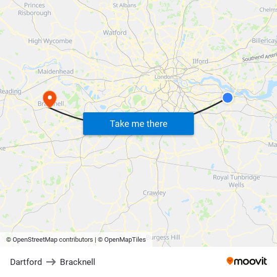 Dartford to Bracknell map