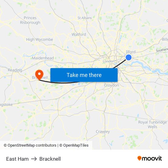 East Ham to Bracknell map