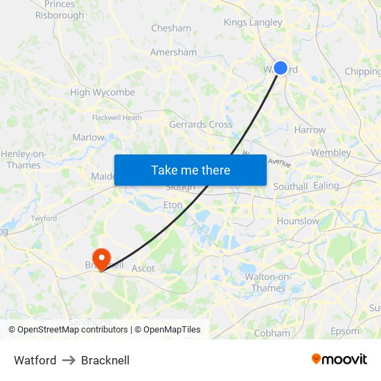 Watford to Bracknell map