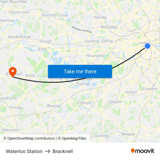 Waterloo Station to Bracknell map