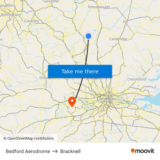 Bedford Aerodrome to Bracknell map