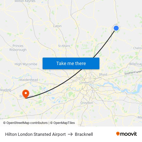 Hilton London Stansted Airport to Bracknell map