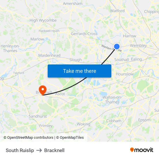 South Ruislip to Bracknell map