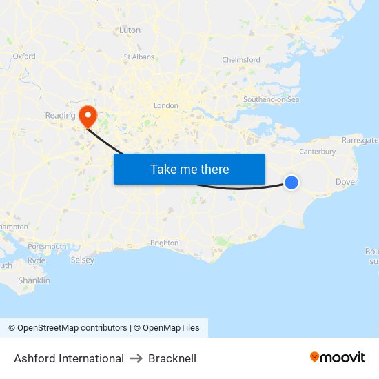 Ashford International to Bracknell map