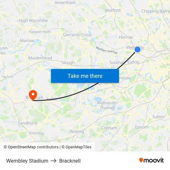 Wembley Stadium to Bracknell map