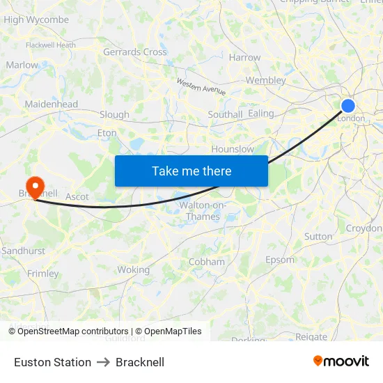 Euston Station to Bracknell map
