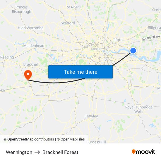 Wennington to Bracknell Forest map