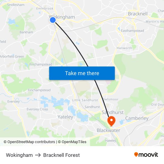 Wokingham to Bracknell Forest map