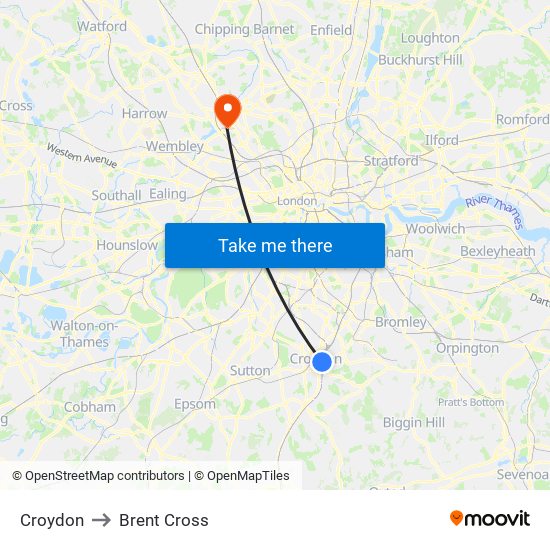 Croydon to Brent Cross map