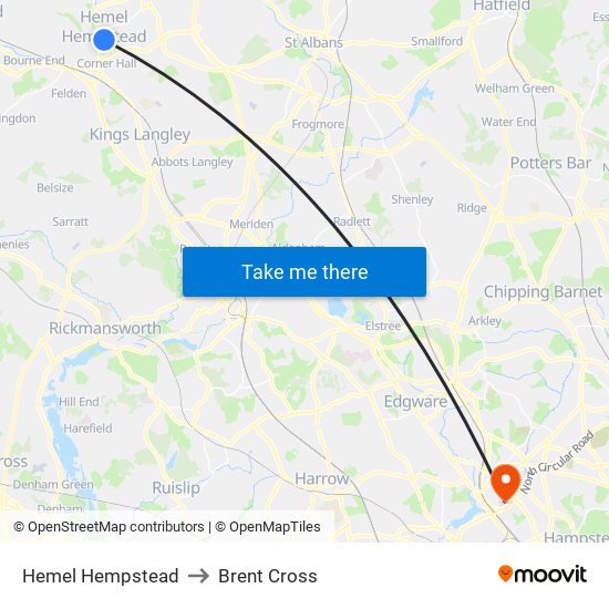 Hemel Hempstead to Brent Cross map