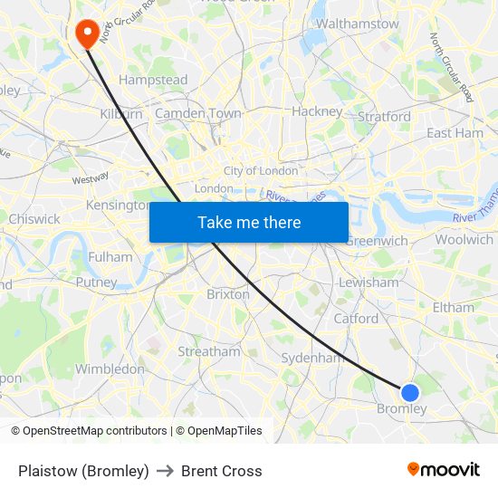 Plaistow (Bromley) to Brent Cross map