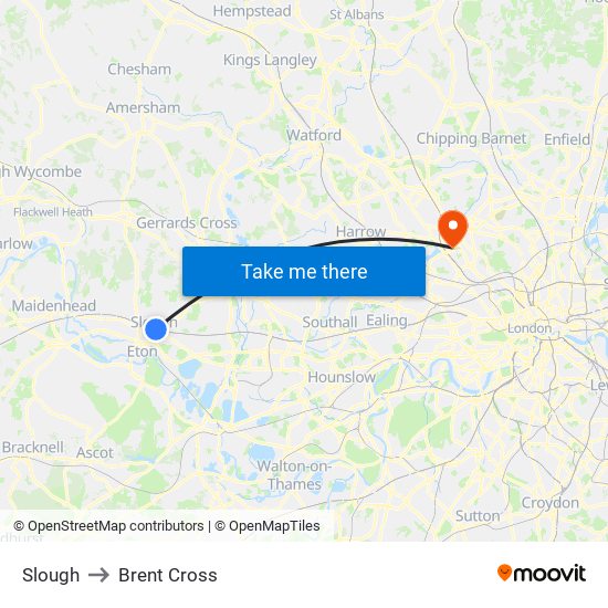 Slough to Brent Cross map