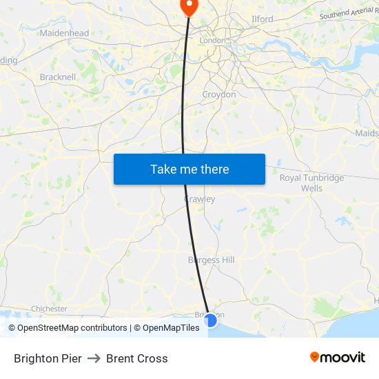 Brighton Pier to Brent Cross map