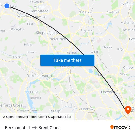 Berkhamsted to Brent Cross map