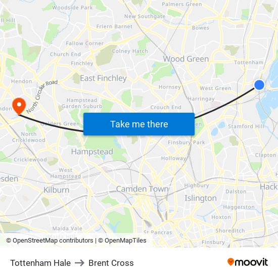 Tottenham Hale to Brent Cross map