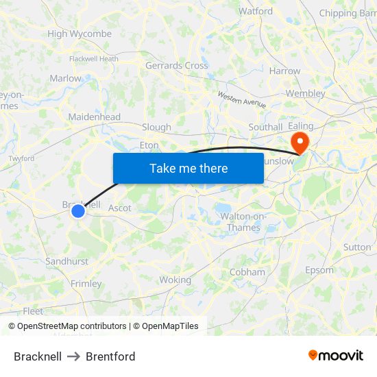 Bracknell to Brentford map