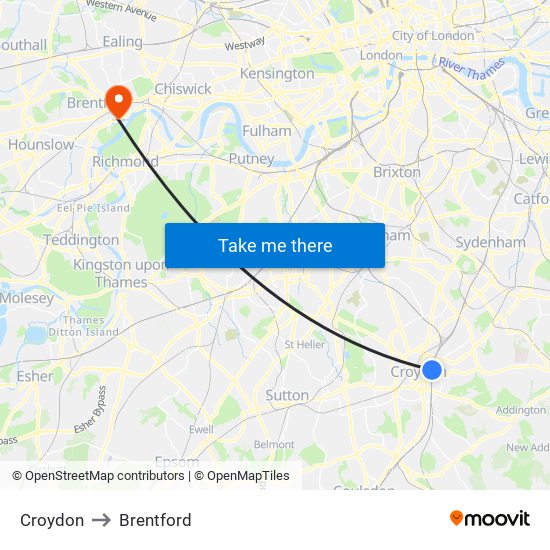 Croydon to Brentford map