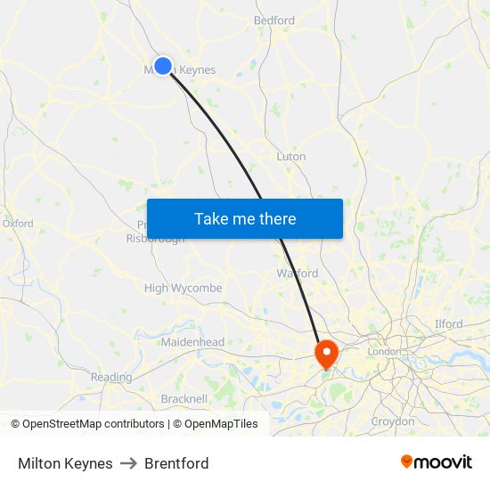 Milton Keynes to Brentford map