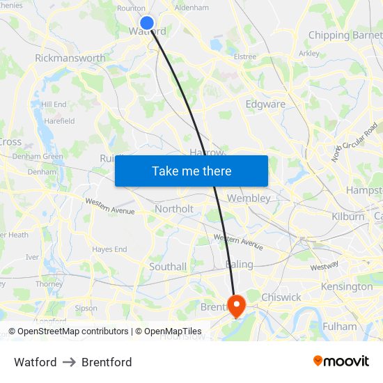 Watford to Brentford map