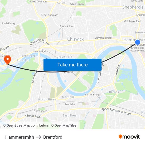 Hammersmith to Brentford map