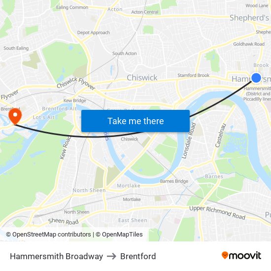 Hammersmith Broadway to Brentford map