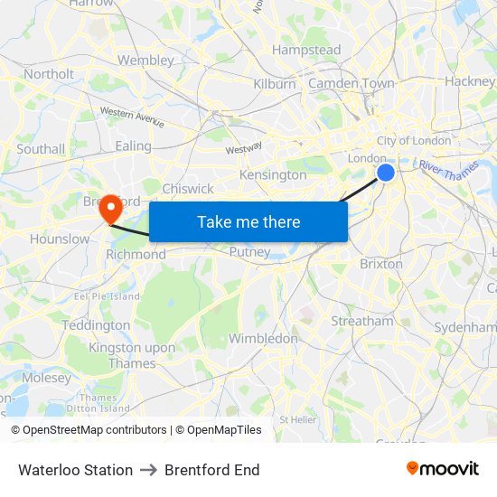 Waterloo Station to Brentford End map
