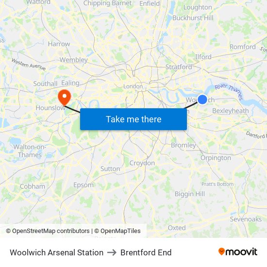 Woolwich Arsenal Station to Brentford End map