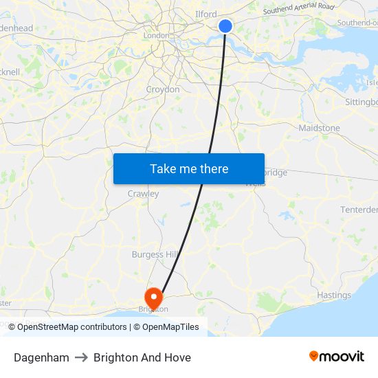 Dagenham to Brighton And Hove map