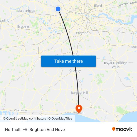 Northolt to Brighton And Hove map