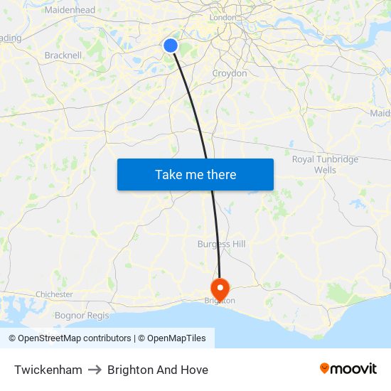 Twickenham to Brighton And Hove map