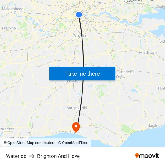 Waterloo to Brighton And Hove map